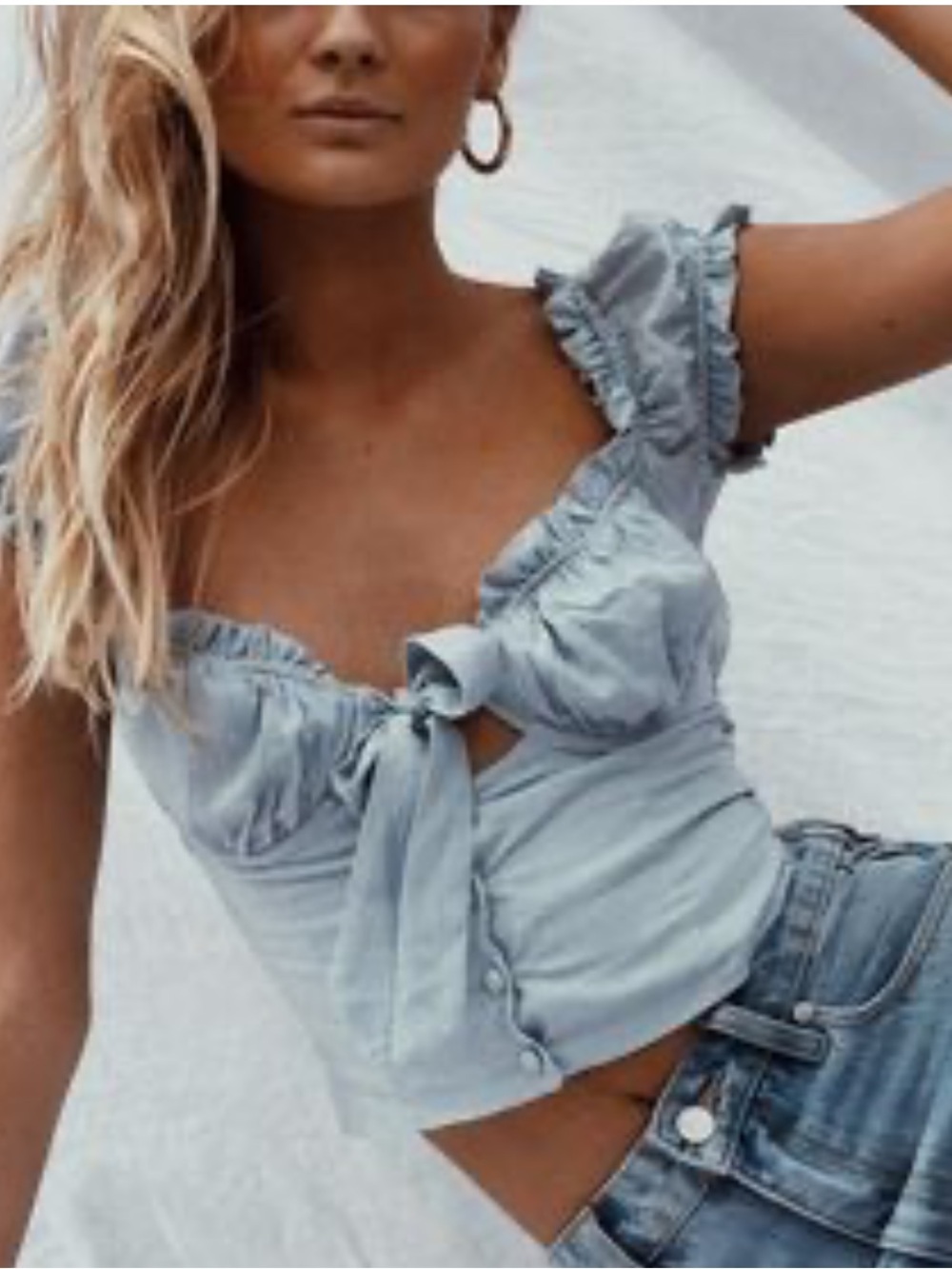 Light Blue Ruffle Crop Top - Women